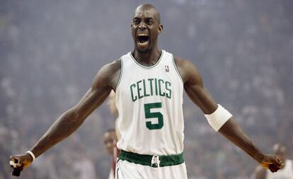 Garnett celebra un triunfo con los Cetlics en 2008.