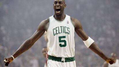 Garnett celebra un triunfo con los Cetlics en 2008.