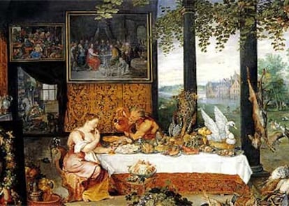 Fragmento de &#39;El gusto&#39;, de Jan Brueguel de Velours (1568-1625), en el Museo del Prado.