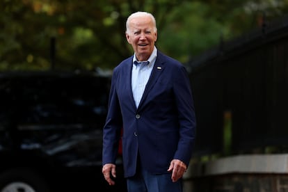 U.S. President Joe Biden departs Holy Trinity Catholic Church in Washington, on August 27, 2023.