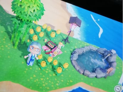 Monumento que Belén Cabo y su hermana erigieron a la memoria de su tía en 'Animal Crossing'.