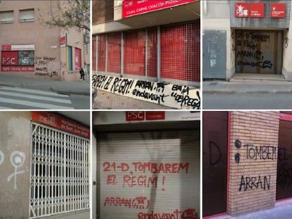 Pintadas con amenazas en las sedes del PSC en Barcelona.