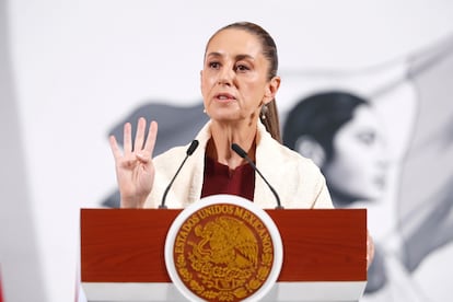 La presidenta de México en Palacio Nacional, el 8 de abril.