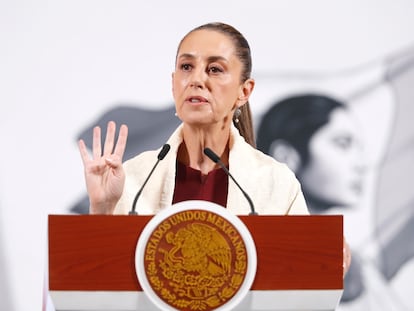 La presidenta de México en Palacio Nacional, el 8 de abril.