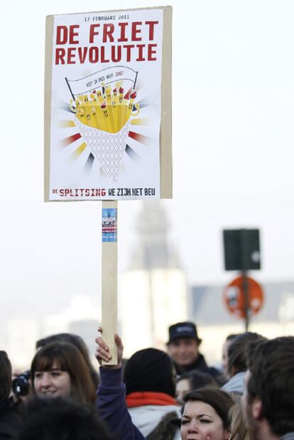 Protesta de la Revolución de las Patatas Fritas en Bruselas.