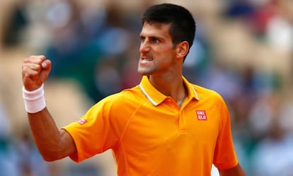 Djokovic celebra un punto durante el duelo contra Nadal.