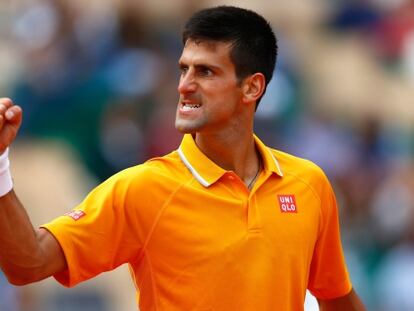 Djokovic celebra un punto durante el duelo contra Nadal.