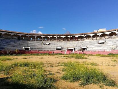 La plaza de toros de Lorca tras el terremoto de 2011.