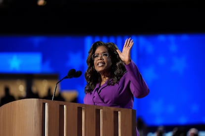 Oprah Winfrey, en su discurso durante la Convención Nacional Demócrata, en Chicago, el 21 de agosto. 