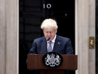 Boris Johnson, durante su comparecencia pública en su residencia oficial de Londres.