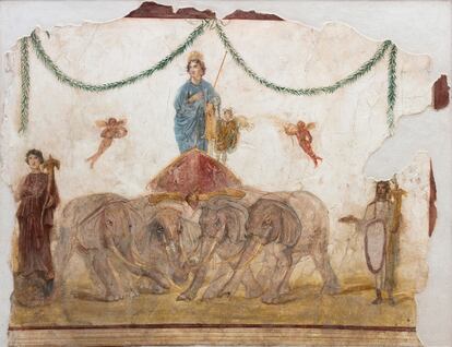 Mosaico de Venus y los elefantes, descubierto en Pompeya.