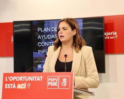 La vicealcaldesa de Valencia y candidata del PSPV a la Alcaldía en 2023, Sandra Gómez, en la presentación del plan con medidas para combatir la inflación y la especulación en la ciudad.