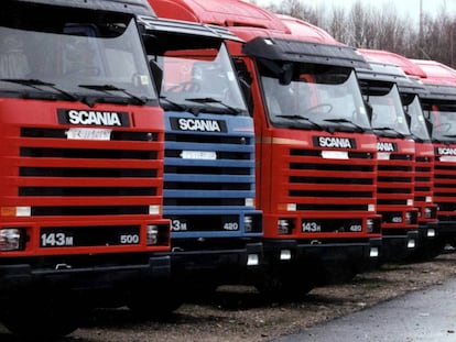 Unos camiones en la factoría de Scania en Sodertalje (Suecia).