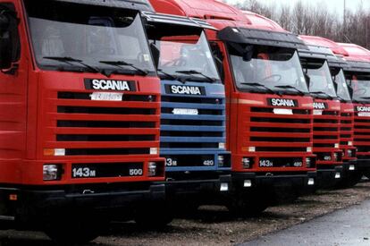 Unos camiones en la factoría de Scania en Sodertalje (Suecia).