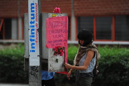 A student at the spot where the victim was found.