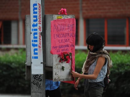 A student at the spot where the victim was found.