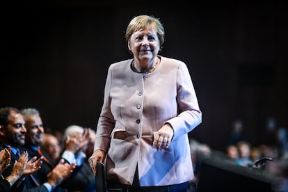 En julio de 2023, la ex canciller alemana Ángela Merkel en Lisboa en la entrega de premio Gulbenkian. 