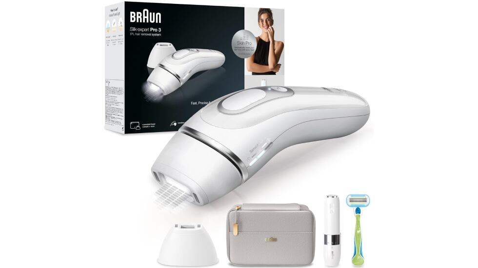 Vista frontal del 'pack' de depilación IPL de la marca Braun.