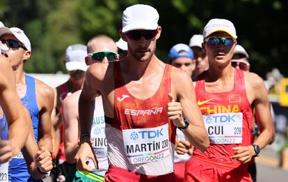 Álvaro Martín, durante los 20 kilómetros marcha del Mundial de Oregón.