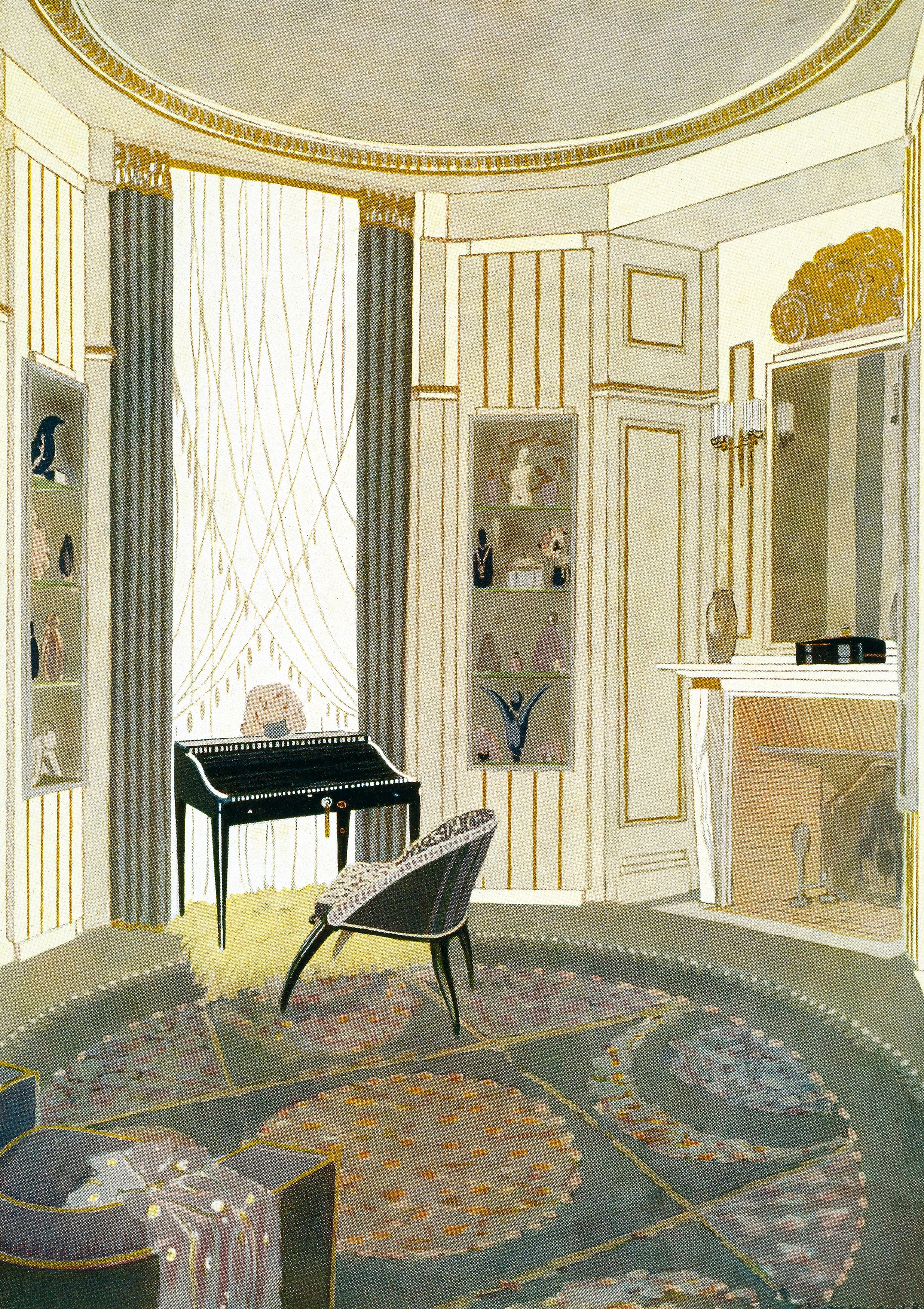 Ilustración de un interior diseñado por Emile-Jacques Ruhlmann.