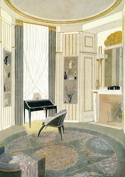 Ilustración de un interior diseñado por Emile-Jacques Ruhlmann.
