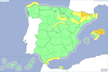 Mapa de avisos meteorológicos de la Aemet.