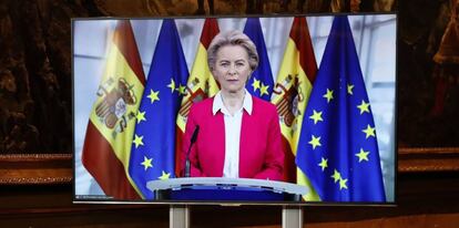 La presidenta de la Comisión Europea, Ursula von der Leyen se conecta a la Conferencia de presidentes autonómicos celebrada este lunes.