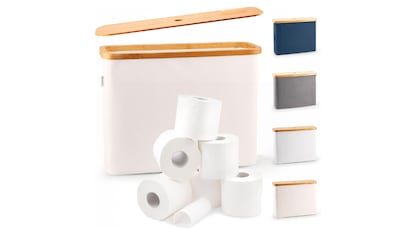 Cesta de bambú para el papel higiénico con tapa y disponible en cinco colores