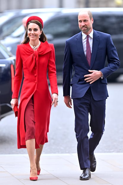 Kate Middleton y Guillermo de Inglaterra a su llegada a la abadía de Westminster, el 10 de marzo de 2025.