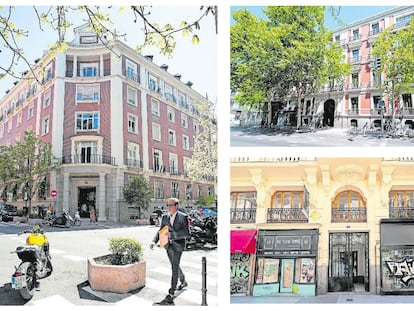 Edificios en las calles madrileñas de Padilla (izquierda), Sagasta (arriba) e Infantas, donde Persépolis proyecta 'branded residences'.