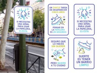 Ejemplos de algunos carteles de la campaña de sensibilización para mantener limpia la ciudad.