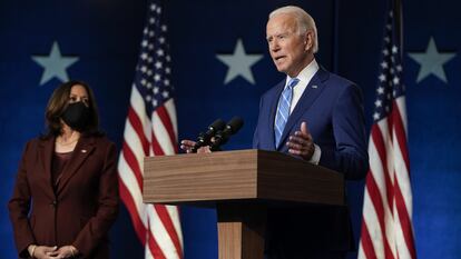 Joe Biden discursa nesta quarta, em Wilmington (Delaware).