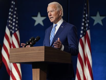 Joe Biden discursa nesta quarta, em Wilmington (Delaware).