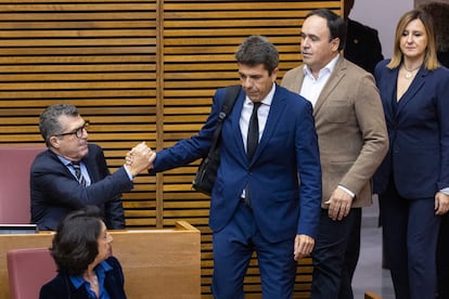 El presidente de la Comunitat Valenciana, Carlos Mazn, a su llegada a Les Corts de Valencia para su comparecencia el pasado viernes.