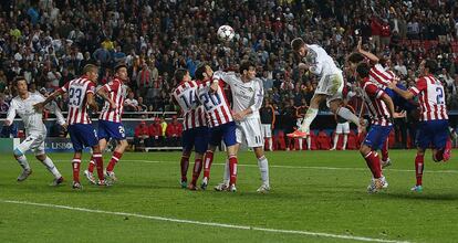 Sergio Ramos logra el 1-1 el minuto 93 de la final de la Champions de 2014, para dar paso a la prórroga en la que el Madrid conquistó su 10ª Copa de Europa (4-1).