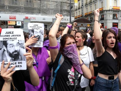 Protests in Madrid against La Manada court sentence.