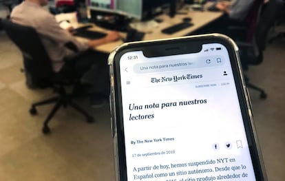 Nota donde se explica el cierre de la versión es español de NYT.