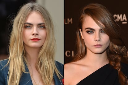 Cara Delevingne sorprendía hace un par de días en la gala LACMA 2014 con un nuevo color de pelo. La modelo sustituye (de momento) su característica melena rubia por un tono castaño claro que también le favorece.