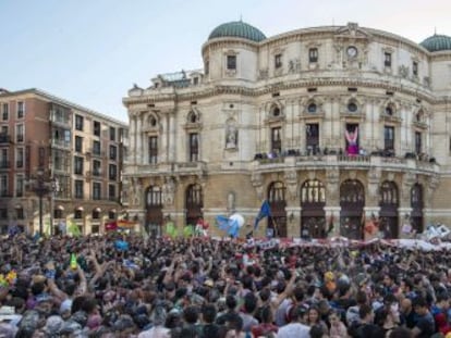 Vista de la plaza del Arriaga durante el 'txupinazo' de este año. 