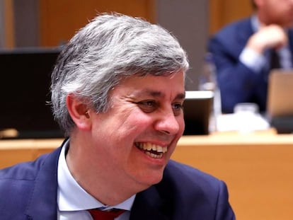 El presidente del Eurogrupo, Mário Centeno, este domingo en Bruselas.