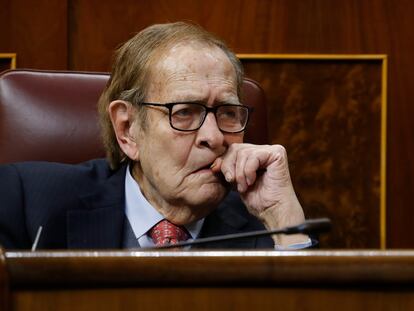 Ramón Tamames, durante el debate de la moción de censura, el martes en el Congreso.