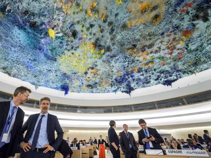 Sala del Consejo de Derechos Humanos, en la sede de la ONU en Ginebra, el viernes en la votación sobre Gaza.