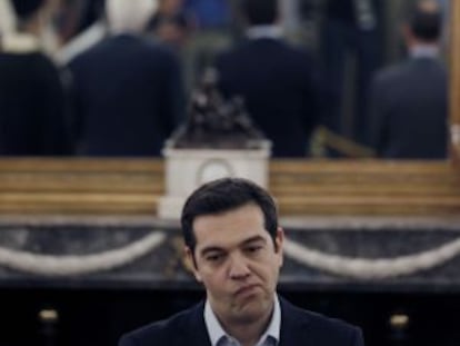 El primer ministre grec, Alexis Tsipras, aquest dissabte a la presa de possessió dels seus nous ministres.