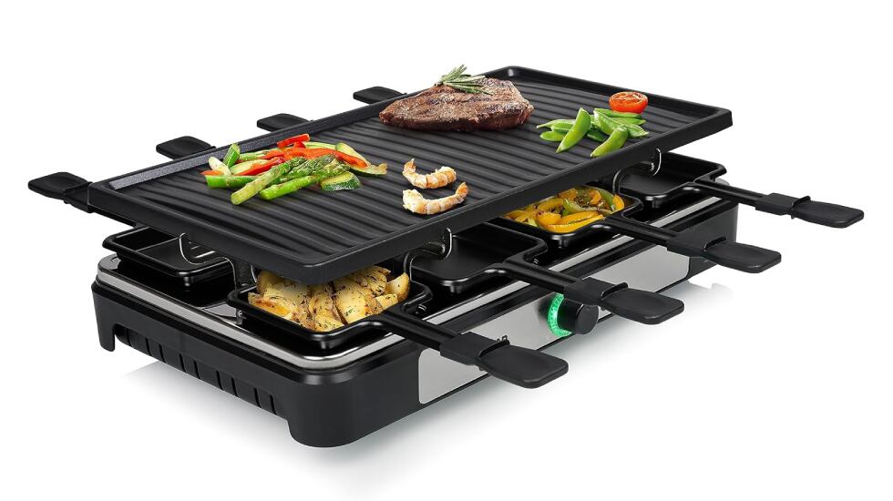 ‘Raclette’ con termostato regulable para ocho personas.