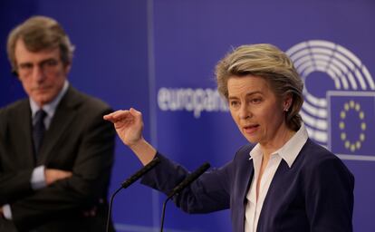 Ursula von der Leyen y David Sassoli, durante una conferencia de prensa en Bruselas el pasado día 20.