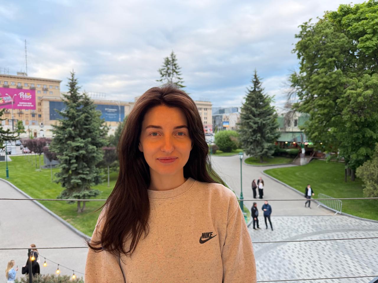 La periodista ucrania Andriana Kucher, el 15 de mayo en Járkiv.