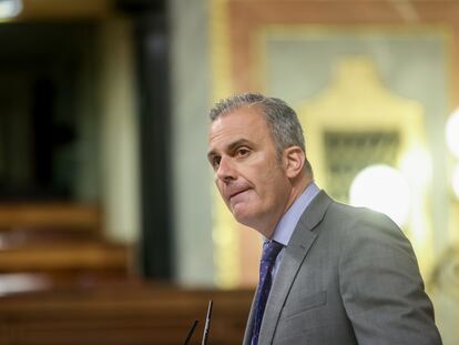 El secretario general de Vox, Javier Ortega Smith, durante su intervención este martes en el Congreso.