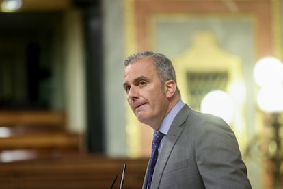 El secretario general de Vox, Javier Ortega Smith, durante su intervención este martes en el Congreso.