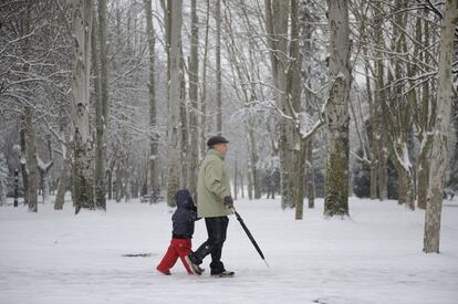 Imagen del Parque de Arriaga, en Vitoria, cubierto por la nieve esta mañana.