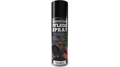 Spray antiadherente para sartenes y ollas de hierro fundido.